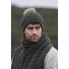 Aran Crafts Women’s Irish Cable Knitted Soft Pom Faux Fur Hat (100% Merino Wool)(Army Green)