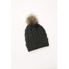Aran Crafts Women’s Irish Cable Knitted Soft Pom Faux Fur Hat (100% Merino Wool)(Army Green)