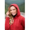 Aran Crafts Women’s Irish Cable Knitted Wool Hooded Zip Coat (100% Merino Wool)(Cherry Red)