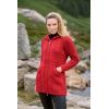 Aran Crafts Women’s Irish Cable Knitted Wool Hooded Zip Coat (100% Merino Wool)(Cherry Red)