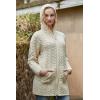 Aran Crafts Women’s Irish Cable Knitted Wool Hooded Zip Coat (100% Merino Wool)(Natural)