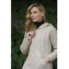 Aran Crafts Women’s Irish Cable Knitted Wool Hooded Zip Coat (100% Merino Wool)(Parsnip)