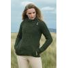 Aran Crafts Women’s Irish Cable Knitted Wool Side Zip Cardigan (100% Merino Wool)(Army Green)