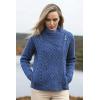 Aran Crafts Women’s Irish Cable Knitted Wool Side Zip Cardigan (100% Merino Wool)(Blue Marl)