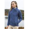 Aran Crafts Women’s Irish Cable Knitted Wool Side Zip Cardigan (100% Merino Wool)(Blue Marl)