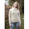 Aran Crafts Women’s Irish Cable Knitted Wool Side Zip Cardigan (100% Merino Wool)(Natural)