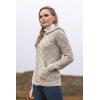 Aran Crafts Women’s Soft Cable Knit Honeycomb Hood Cardigan (100% Merino Wool)(Oatmeal)