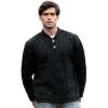 Aran Crafts Irish Mens 2 Button V-Neck Sweater, 100% Donegal Wool (K3082)(Black Nep)