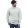 Aran Crafts Irish Mens Polo Neck Sweater, 100% Wool (R1587)(Natural)