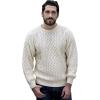 Aran Crafts Irish Soft Cable Knitted Crew Neck Unisex Sweater (100% Pure New Wool)(Ecru)