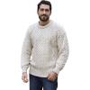 Aran Crafts Irish Soft Cable Knitted Crew Neck Unisex Sweater (100% Pure New Wool)(Fleck)