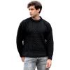 Aran Crafts Irish Soft Cable Knitted Crew Neck Unisex Sweater (100% Pure New Wool)(Solid Black)