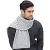 Aran Crafts Irish Soft Cable Knitted Trellis Pattern Scarf (100% Merino Wool)(Soft Grey)