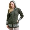 Aran Crafts Irish Women’s Celtic Jacquard Hooded Coat (100% Merino Wool)(Army Green)