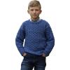 Aran Crafts Kid’s Irish Cable Knitted Crew Neck Sweater (100% Merino Wool)(Marl Blue)