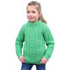 Aran Crafts Kid’s Irish Soft Cable Knit Heart Design Long Sleeve Sweater (100% Merino Wool)(Green Marl)