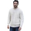 Aran Crafts Men’s Cable Knitted Crew Neck Sweater (100% Super Soft Merino Wool)