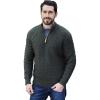 Aran Crafts Men’s Cable Knitted Half Zip Sweater (100% Super Soft Merino Wool)(Army Green)