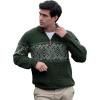 Aran Crafts Men’s Irish Cable Knit Half Zip Jacquard Sweater (100% Merino Wool)(Army Green)