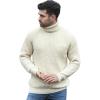 Aran Crafts Men’s Irish Cable Knitted Rib Roll Neck Sweater (100% Pure New Wool)(Natural)