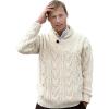 Aran Crafts Men’s Irish Cable Knitted Shawl Collar Sweater (100% Merino Wool)(Natural)