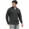 Aran Crafts Men’s Irish Soft Cable Knitted Zip Neck Jacket (100% Merino Wool)(Charcoal)