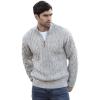Aran Crafts Men’s Irish Soft Cable Knitted Zip Neck Jacket (100% Merino Wool)(Oatmeal)