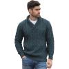 Aran Crafts Men’s Soft Irish Cable Knit Shawl Collar Sweater (100% Merino Wool)(Peacock)