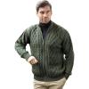 Aran Crafts Mens Zip Cardigan 100% Merino Wool, Made in Ireland(Army Green)