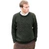 Aran Crafts Unisex Irish Cable Knitted Crew Neck Sweater (100% Merino Wool)(Army Green)