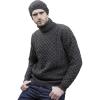 Aran Crafts Unisex Irish Cable Knitted Soft Roll Neck Sweater (100% Merino Wool)(Charcoal)