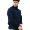 Aran Crafts Unisex Irish Cable Knitted Soft Roll Neck Sweater (100% Merino Wool)(Navy)