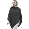 Aran Crafts Women’s Cable Knit Buttoned Cowl Neck Poncho (100% Merino Wool)(Army Green)