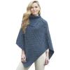 Aran Crafts Women’s Cable Knit Buttoned Cowl Neck Poncho (100% Merino Wool)(Mallard Blue)