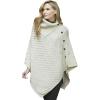 Aran Crafts Women’s Cable Knit Buttoned Cowl Neck Poncho (100% Merino Wool)(Natural)