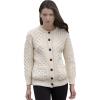 Aran Crafts Women’s Cable Knit Soft Buttoned Lumber Jacket (100% Merino Wool)(Natural)