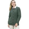 Aran Crafts Women’s Cable Knit Soft Buttoned Lumber Jacket (100% Merino Wool)(Tundra Green)
