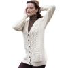Aran Crafts Women’s Irish Cable Knit Soft Buttoned Cardigan (100% Merino Wool)(Natural)