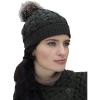 Aran Crafts Women’s Irish Cable Knitted Soft Pom Faux Fur Hat (100% Merino Wool)(Army Green)