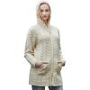 Aran Crafts Women’s Irish Cable Knitted Wool Hooded Zip Coat (100% Merino Wool)(Natural)