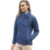 Aran Crafts Women’s Irish Cable Knitted Wool Side Zip Cardigan (100% Merino Wool)(Blue Marl)