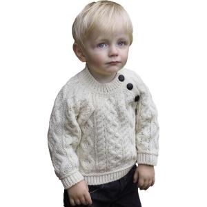 Aran Crafts Baby Traditional Irish 3 Button Crew Neck Sweater (100% Merino Wool)