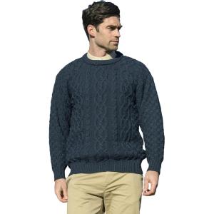 Aran Crafts Basket Stitch Crew Neck Sweater (100% Wool)(Blackwatch)