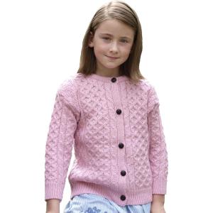 Aran Crafts Girl’s Irish Cable Knitted Button Cardigan (100% Merino Wool)