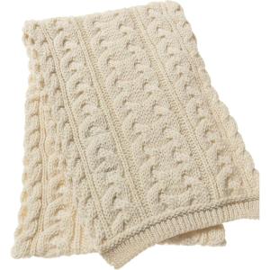 Aran Crafts Irish Cable Knitted Heavyweight Cold Weather Scarf 10″x64″ (100% Merino Wool)(Natural)