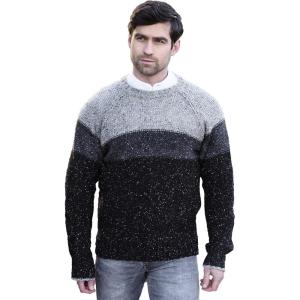 Aran Crafts Irish Donegal Three Tone Sweater, 100% Donegal Wool (K5261)(Grey Mix)