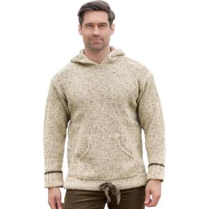 Aran Crafts Irish Mens Kangaroo Pocket Sweater, 100% Donegal Wool (K3084)(Beige)
