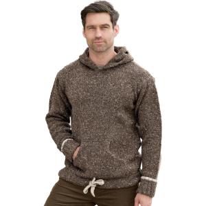 Aran Crafts Irish Mens Kangaroo Pocket Sweater, 100% Donegal Wool (K3084)(Brown)