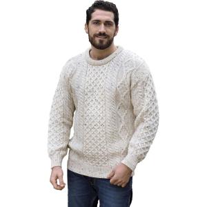 Aran Crafts Irish Soft Cable Knitted Crew Neck Unisex Sweater (100% Pure New Wool)(Fleck)
