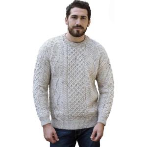 Aran Crafts Irish Soft Cable Knitted Crew Neck Unisex Sweater (100% Pure New Wool)(Skiddaw)